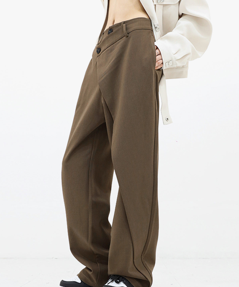 Asymmetrical Layer Button Wide Leg Dress Pants