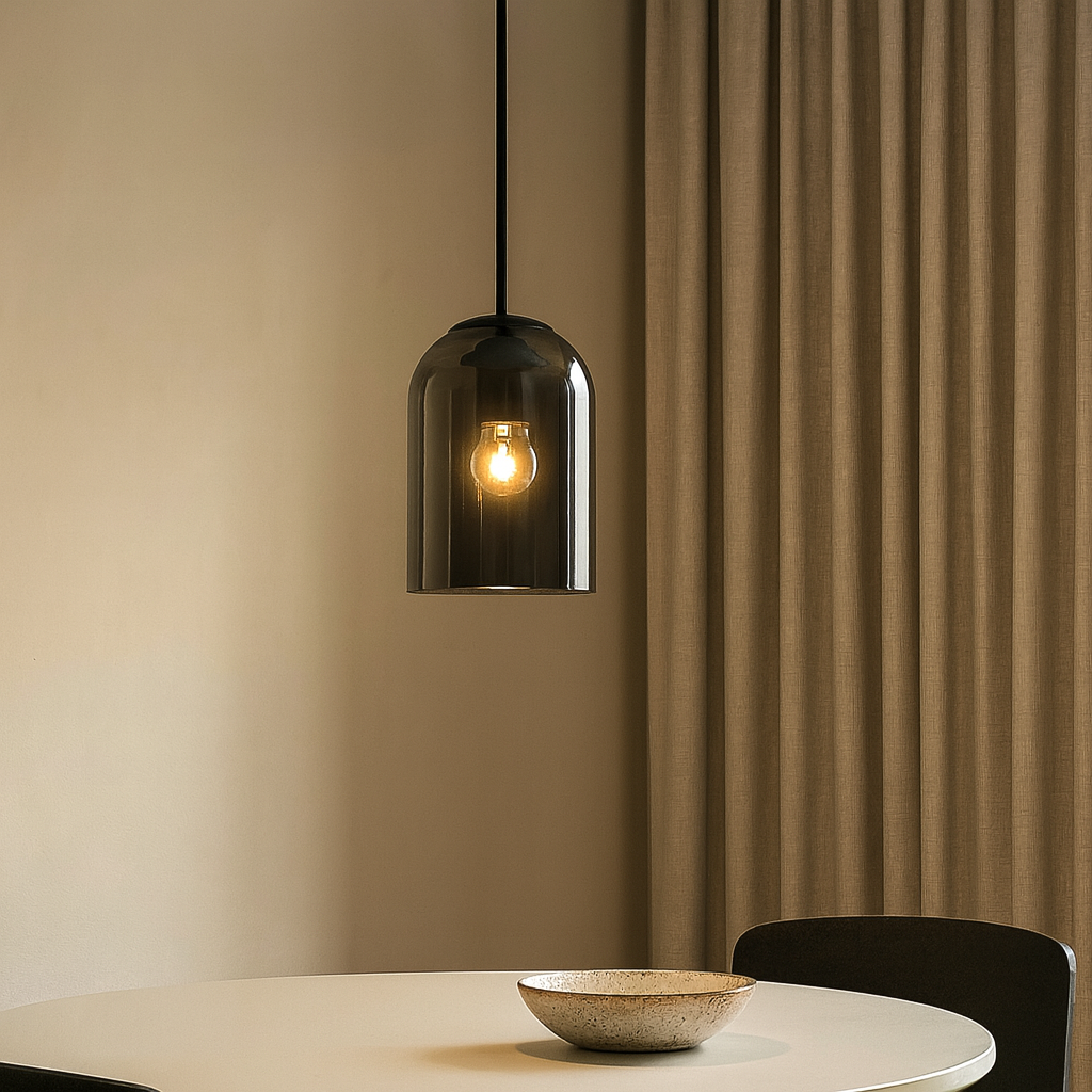 Suspension Mid-Century en Verre Coloré avec Finitions en Fer – Éclairage Élégant pour Salon, Cuisine, Bureau et Chambre